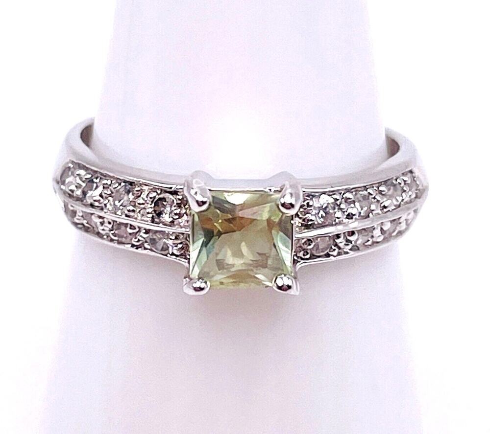 Pale Green Solitaire Ring Sterling Silver Band Channel Set CZ Size 6.5 ATI 925